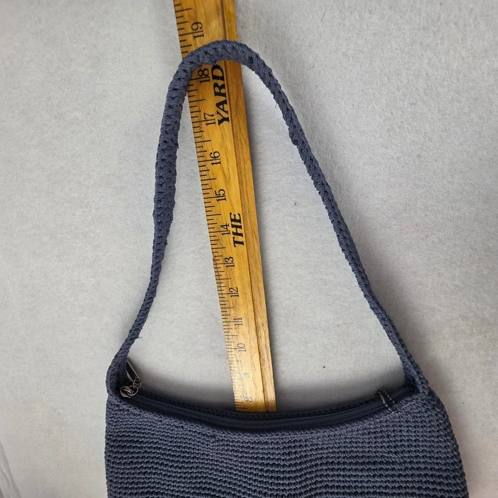 The Sak Crochet Shoulder Bag Slate Blue Boho Knit Hobo Zippered Purse Handbag